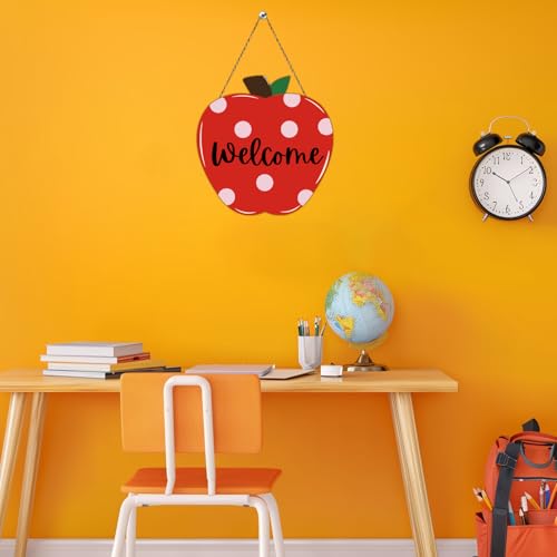 Wooden Apple Welcome Sign for Classroom - Back to School Door Decoration