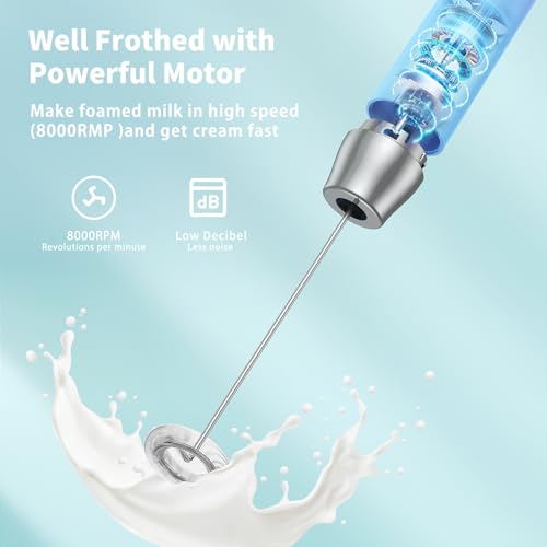 Maestri House Rechargeable Milk Frother with Stand, LunaFro Handheld Electric Foam Maker Waterproof Detachable Stainless Steel Whisk Drink Mixer Foamer for Lattes, Cappuccino