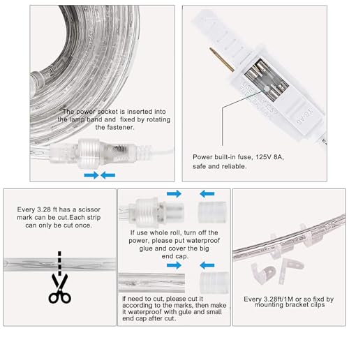 Outdoor Waterproof Rope Lights 18FT Daylight White Flexible LED Decor