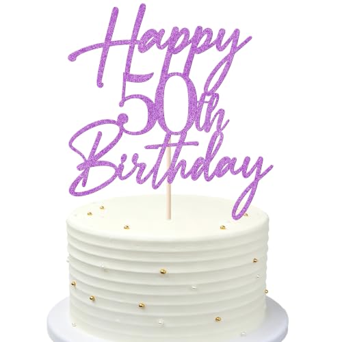 Purple Glitter 50th Birthday Cake Topper - Elegant 50th Milestone Party Decor
