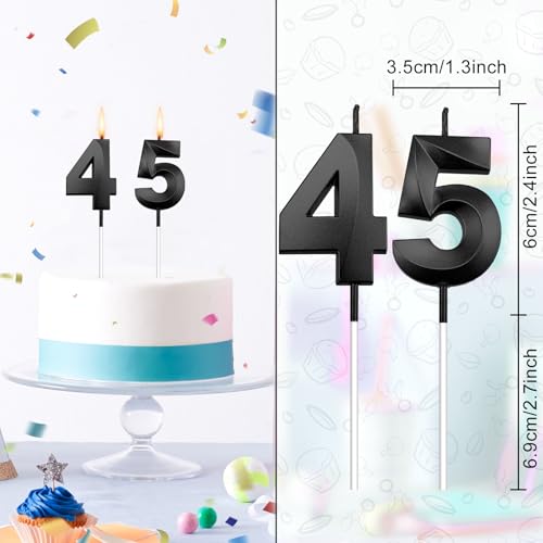 Black 45th Birthday Candles - Matte Black Cake Decorations