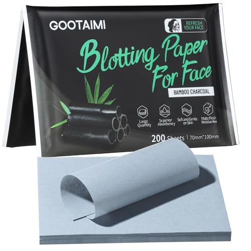 Bamboo Charcoal Oil Blotting Paper for Face, 200 Count Large Sheets