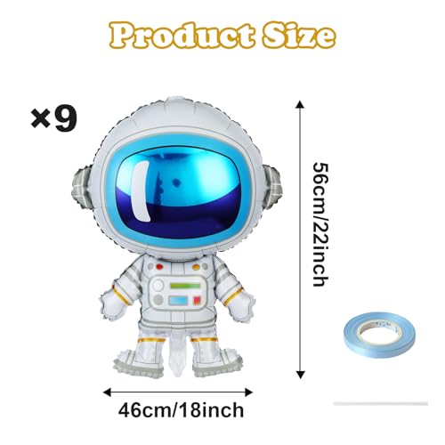Space Theme Foil Balloon Set - 9 Pack Astronaut Party Decorations