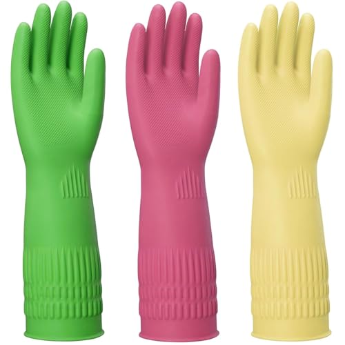 Reusable Rubber Cleaning Gloves - 15-Inch Long, Large (Fits Medium Hands)