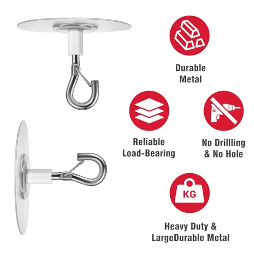 AccEncyc 12 Pcs No Drill Adhesive Ceiling Hooks for Hanging Plants & Lights
