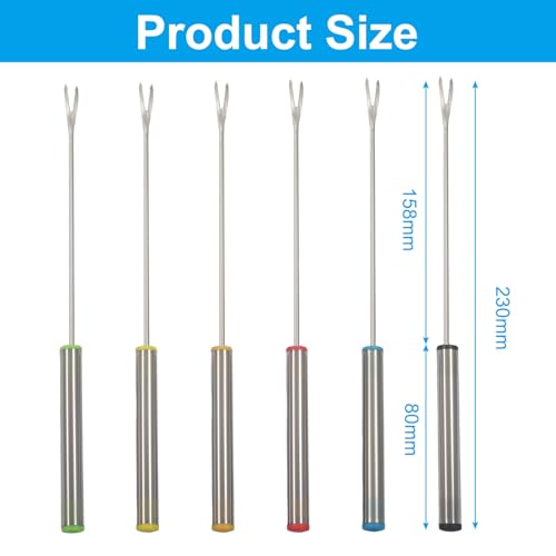 Aoserge 6 Pcs Stainless Steel Fondue Forks with Heat-Resistant Handles