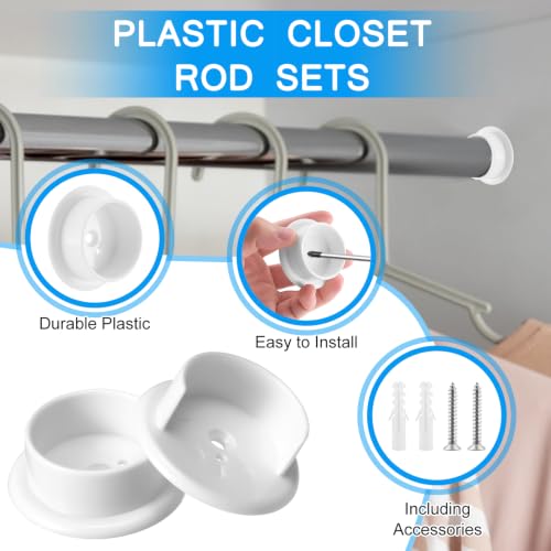 Closet Rod Holders for 1-3/8 Inch Rods, 6-Pack Plastic Brackets with Screws