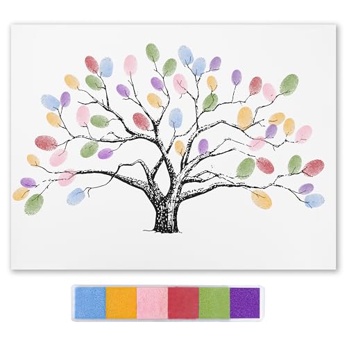 Wedding Fingerprint Guest Book - 12x16 Inch Canvas Tree Art with Ink Pads