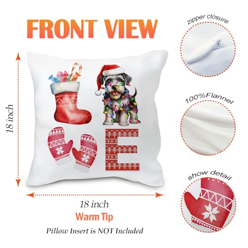 Schnauzer Christmas Pillow Covers - 18x18 Flannel Set of 2