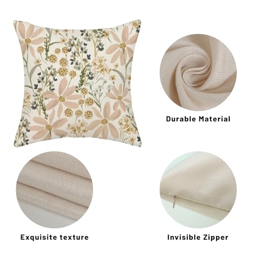 Gloteery Daisy Floral Throw Pillow Covers, 22x22 Inch Set of 2, Boho Decor