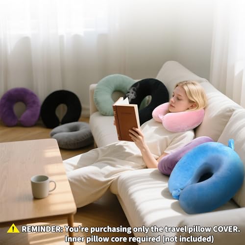 Plush Travel Neck Pillow Cover - Soft Machine Washable Replacement Case