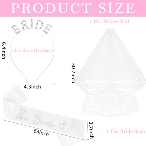 KICOSY Bride Headband, Satin Sash and Veil Set for Bachelorette Party