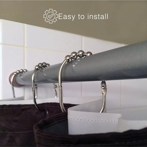 Brushed Nickel Shower Curtain Rings Set of 12 - Rustproof Stainless Steel