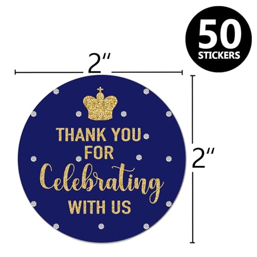 Royal Blue Little Prince Thank You Stickers - 50 Pack 2" Round