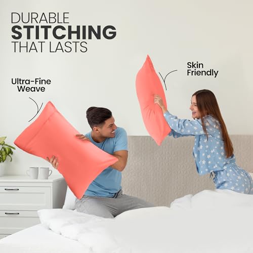 Queen Size Pillow Cases Set of 2 - Ultra Soft Coral Covers