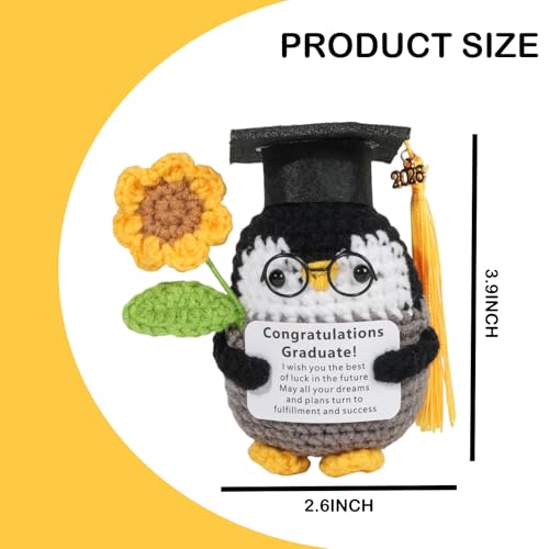 LGIBBOW Positive Crochet Penguin Gift for Graduation, Stress Relief Decor, Cute Handmade Animal
