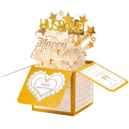 Pop Up Anniversary Card for Husband - 3D Gold Fireworks Design