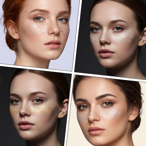 Glitter Freckles Face Tattoos - 18Pcs Holographic Gold & Silver Sparkle Makeup Patches for Festivals