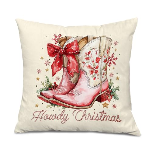 Pink Western Christmas Pillow Covers 18x18 - Cozy Cowgirl Decor