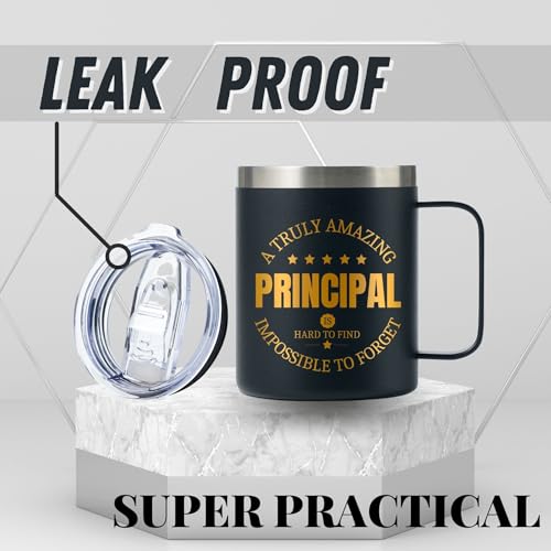 Black 12oz Stainless Steel Coffee Mug with Handle & Lid - Principal Appreciation Gift