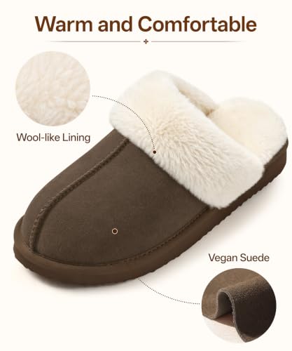 Fuzzy Memory Foam Slippers for Women - Mocha, Indoor House Shoes