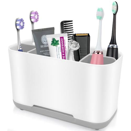 Cerpourt Large Toothbrush Holder, Anti-Slip Electric Toothbrush Organizer - Grey