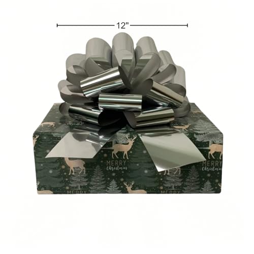 12-Inch Silver Gift Bow - Waterproof & Long-Lasting for Holidays