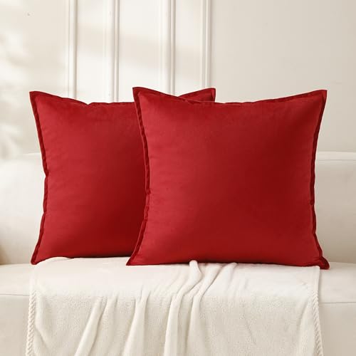 Christmas Red Velvet Throw Pillow Covers Set of 2 22x22 Inches - Holiday Home Decor