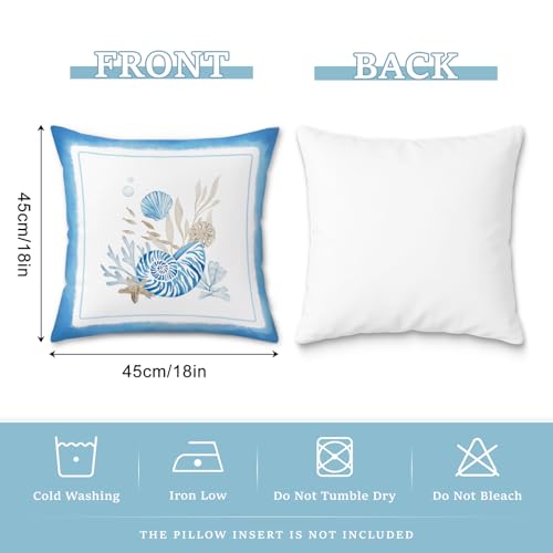 Coastal Velvet Throw Pillow Covers Set of 4 - 18x18 Inches