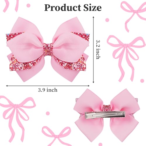 Jaarssho 4-Inch Sparkly Glitter Hair Bows with Alligator Clips, 2-Pack