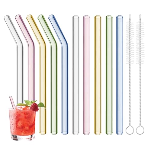 Colorful Reusable Glass Straws Set - 6 Inch, 8mm Diameter, Includes Cleaning Brushes - BY YAKAUEI