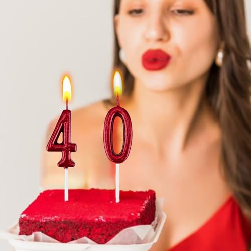 Burgundy Number 8 Birthday Candle Elegant Cake Topper for Party Decor