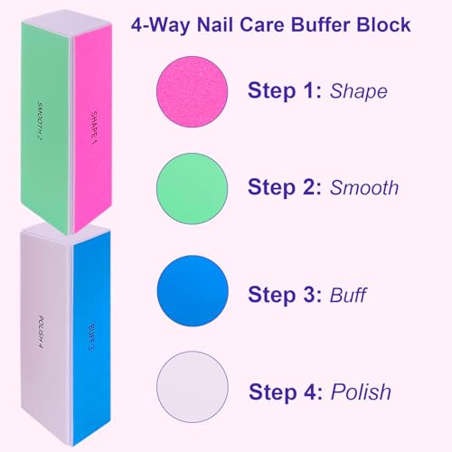 HomeyEra 4 Way Nail Buffer Block Set, 4-Pack Multi-Grit Nail Shine Polishers for Natural and Acrylic Nails