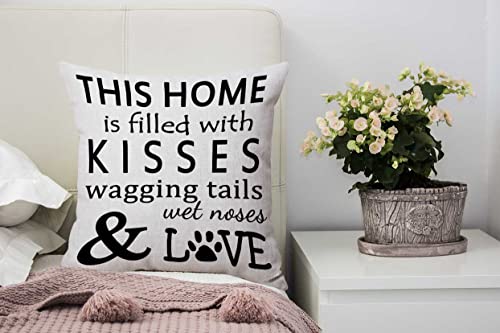 Dog Lover Cotton Linen Throw Pillow Cover 16x16 - Wagging Tail Design