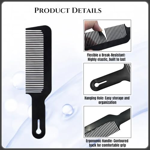 TIKIYOUN 4-Pack Black Hair Combs Set - Heat-Resistant Flat Top & Fading