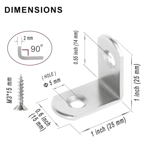 1x1 Inch L-Brackets 90-Degree Corner Braces for Wood Shelves (16 Pack)