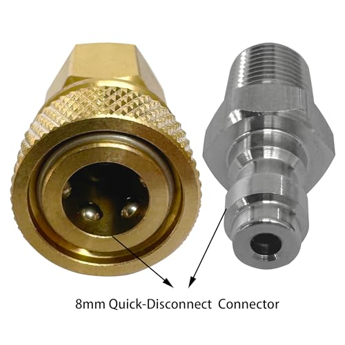 1/8 NPT Female Connector and 8mm Male Plug Fill Nipple Quick-Disconnect Set, Copper - Stainless Steel - Remote Line Male & Female Set for PCP Foster Paintball Airsoft Air Gun Tool