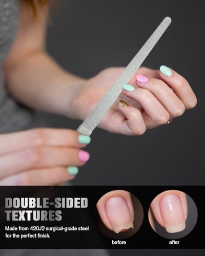 FERYES Stainless Steel Double-Sided Nail File with Anti-Slip Handle