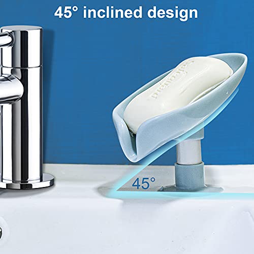 Leaf-Shape Self-Draining Soap Holder, 2-Pack Suction Cup Dish (Grey + Green)