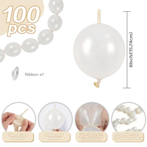 100PCS Pearl White Linking Balloons - 6 Inch Quick Link Balloons for Party Decorations