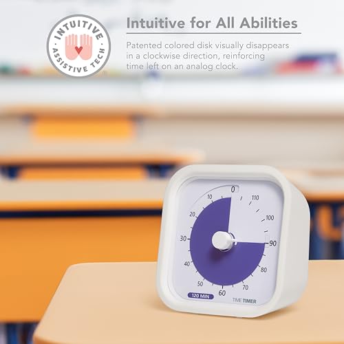 TIME TIMER 120 Minute MOD Education Edition ?? Visual Timer with Desktop Software for Kids Classroom Learning, Testing Timer, Study Tool and Office Meetings with Silent Operation (White - 120min)