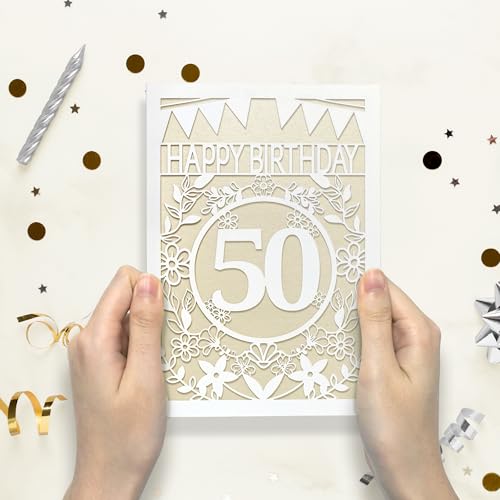 50th Birthday Card - Elegant Laser-Cut Keepsake with Envelope