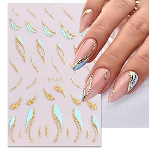 8 Sheets Feather Line Nail Art Stickers 3D Self-Adhesive Decals