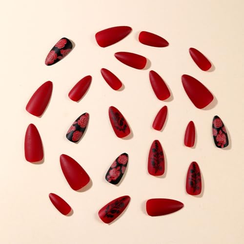 Valentine Heart Press on Nails Short Almond Matte Fake Nails - 24Pcs