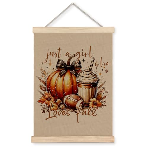 Fall Pumpkin Football Wall Art Poster, 12x16 Inch Hanging Decor