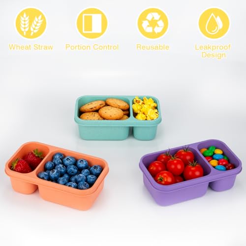 DOSEWART 2-Compartment Reusable Snack Container, Eco-Friendly Wheat Straw