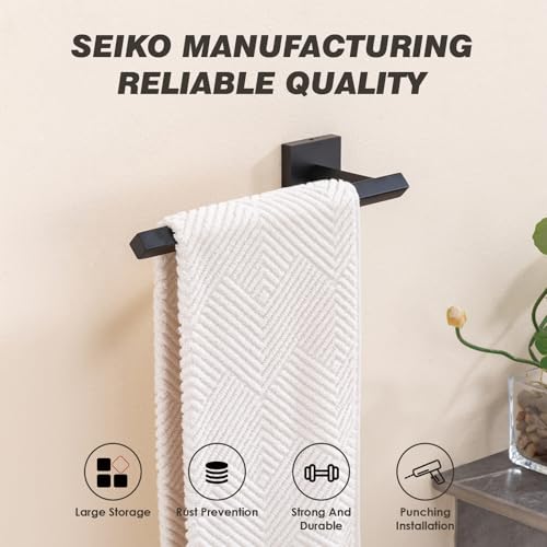 TVDEX Matte Black Wall Mount Hand & Bath Towel Bar - Space-Saving Bathroom Organizer