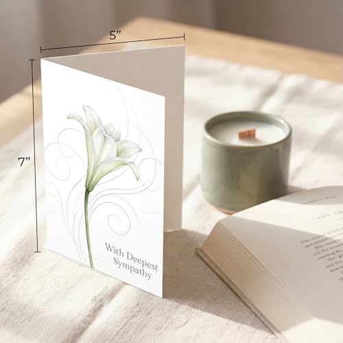 SHSEEN Sympathy Card - 5x7 White Lily Condolence Card with Envelope