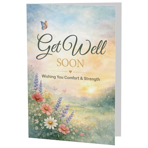 Get Well Soon Card - Floral Meadow Design with Comforting Verse - A5