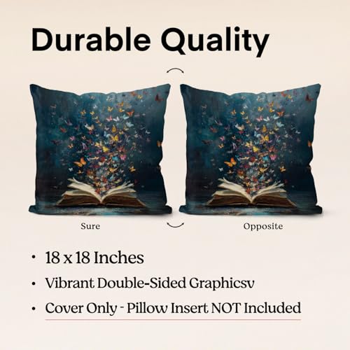 Butterfly Book Throw Pillow Cover - Dark Academia 18x18 Inch (02-a-fantasy)